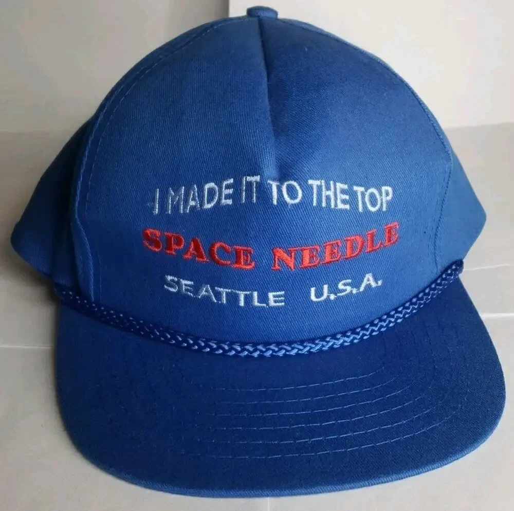 Vintage Snapback Hat Space Needle Seattle USA Blue Rope 80s 90s Rope